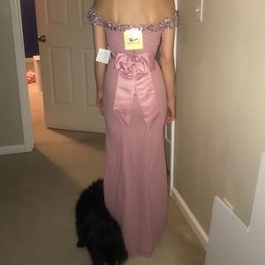 maya petite bardot sequin detail maxi dress with bow back detail